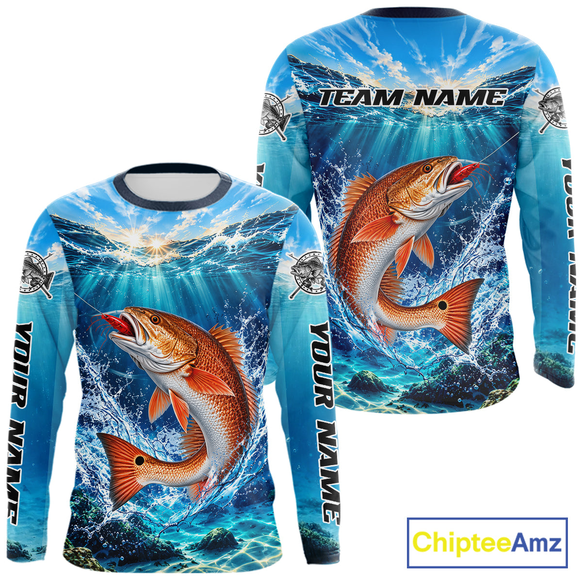 Personalized Redfish Blue Long Sleeve Performance Fishing Shirts, Redfish Tournament Fishing Jerseys NBT1248
