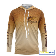 Load image into Gallery viewer, Brown Trout Fish Skin Long Sleeve Hooded Fishing Shirts Custom Name, Trout Fishing Shirts NBT402