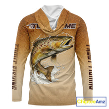 Load image into Gallery viewer, Brown Trout Fish Skin Long Sleeve Hooded Fishing Shirts Custom Name, Trout Fishing Shirts NBT402