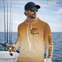 Load image into Gallery viewer, Brown Trout Fish Skin Long Sleeve Hooded Fishing Shirts Custom Name, Trout Fishing Shirts NBT402