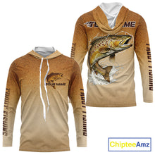 Load image into Gallery viewer, Brown Trout Fish Skin Long Sleeve Hooded Fishing Shirts Custom Name, Trout Fishing Shirts NBT402