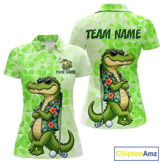 Funny Green Alligator Golf Polo Shirt Womens Custom Name Team Golf Shirts, Golf Gifts | Green NBT950