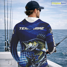 Load image into Gallery viewer, Blue Camo Walleye Custom Long Sleeve Hooded Fishing Shirts, Walleye Fishing Shirts NBT446