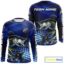 Load image into Gallery viewer, Blue Camo Walleye Custom Fishing Shirts Long Sleeve, Walleye Fishing Shirts NBT446