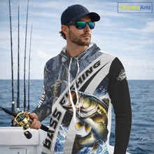 Load image into Gallery viewer, Custom Bass Fishing Grass Camo Long Sleeve Hooded Fishing Shirts, Bass Fishing Tournament Shirts NBT450