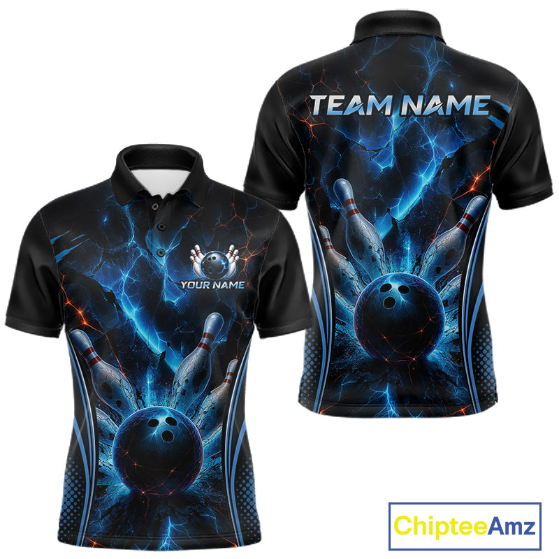 Blue Thunder Black Bowling Polo & 1/4 Quarter Zip Shirt For Men Custom Bowling Team Jerseys NBT1034