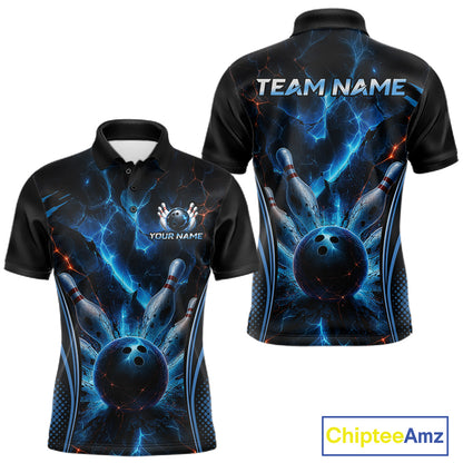 Blue Thunder Black Bowling Polo & 1/4 Quarter Zip Shirt For Men Custom Bowling Team Jerseys NBT1034