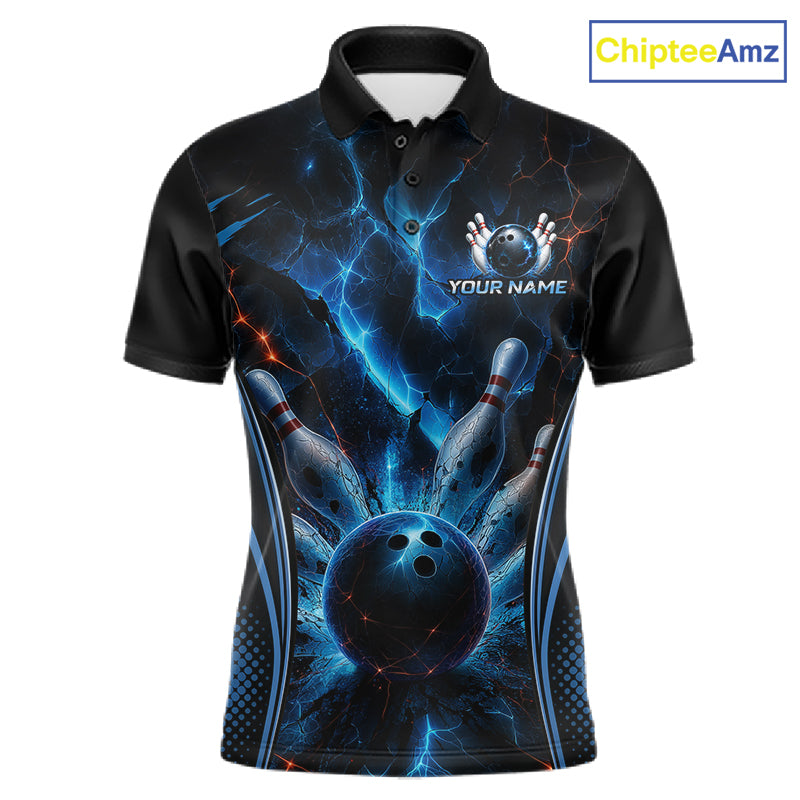Blue Thunder Black Bowling Polo & 1/4 Quarter Zip Shirt For Men Custom Bowling Team Jerseys NBT1034