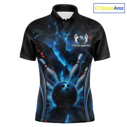 Blue Thunder Black Bowling Polo & 1/4 Quarter Zip Shirt For Men Custom Bowling Team Jerseys NBT1034