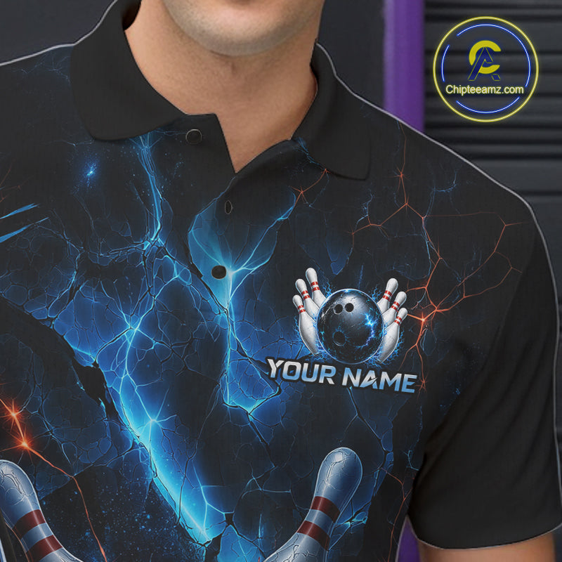 Blue Thunder Black Bowling Polo & 1/4 Quarter Zip Shirt For Men Custom Bowling Team Jerseys NBT1034