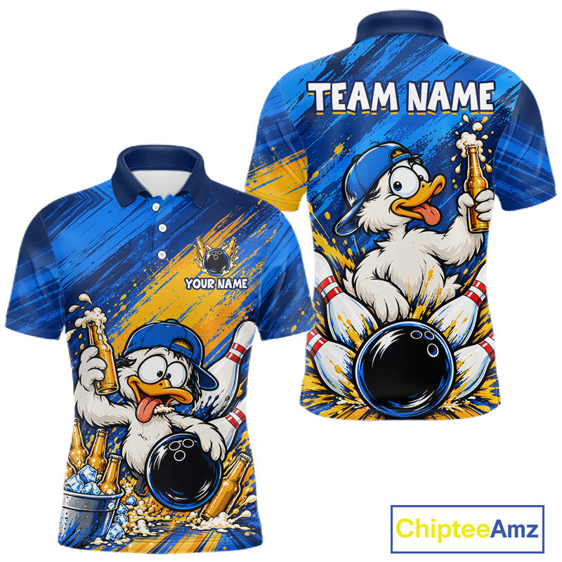 Funny Beer Duck Bowling Team Shirt For Men Custom Bowling League Outfit Polo & 1/4 Zip Shirts NBT1137