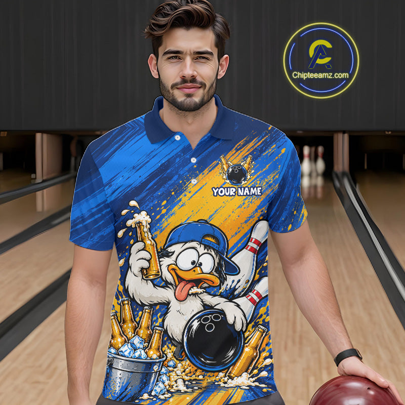 Funny Beer Duck Bowling Team Shirt For Men Custom Bowling League Outfit Polo & 1/4 Zip Shirts NBT1137