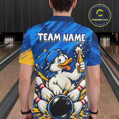 Funny Beer Duck Bowling Team Shirt For Men Custom Bowling League Outfit Polo & 1/4 Zip Shirts NBT1137