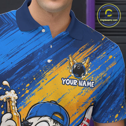 Funny Beer Duck Bowling Team Shirt For Men Custom Bowling League Outfit Polo & 1/4 Zip Shirts NBT1137