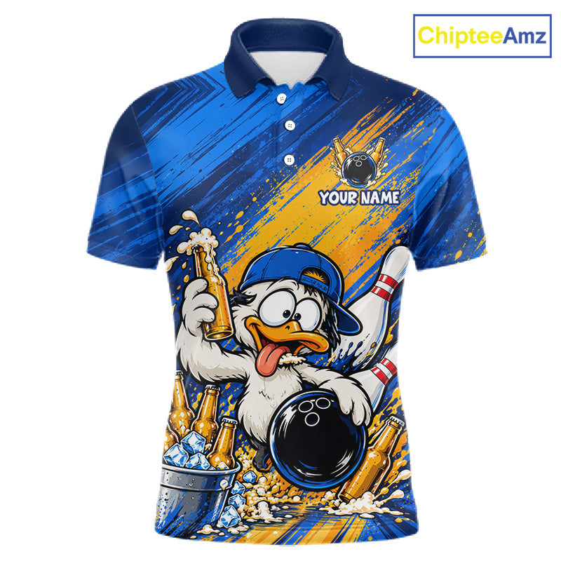 Funny Beer Duck Bowling Team Shirt For Men Custom Bowling League Outfit Polo & 1/4 Zip Shirts NBT1137