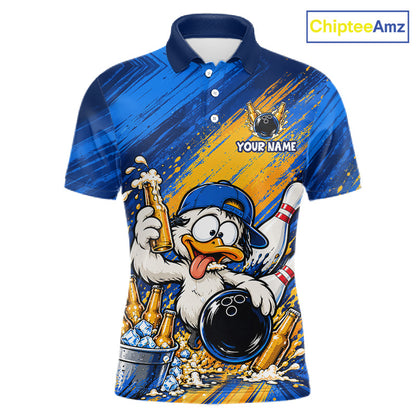 Funny Beer Duck Bowling Team Shirt For Men Custom Bowling League Outfit Polo & 1/4 Zip Shirts NBT1137