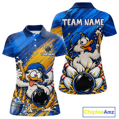 Funny Beer Duck Bowling Team Shirt For Women Custom Bowling League Outfit Polo & 1/4 Zip Shirts NBT1137