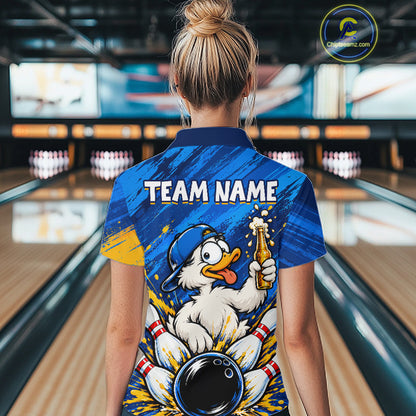 Funny Beer Duck Bowling Team Shirt For Women Custom Bowling League Outfit Polo & 1/4 Zip Shirts NBT1137
