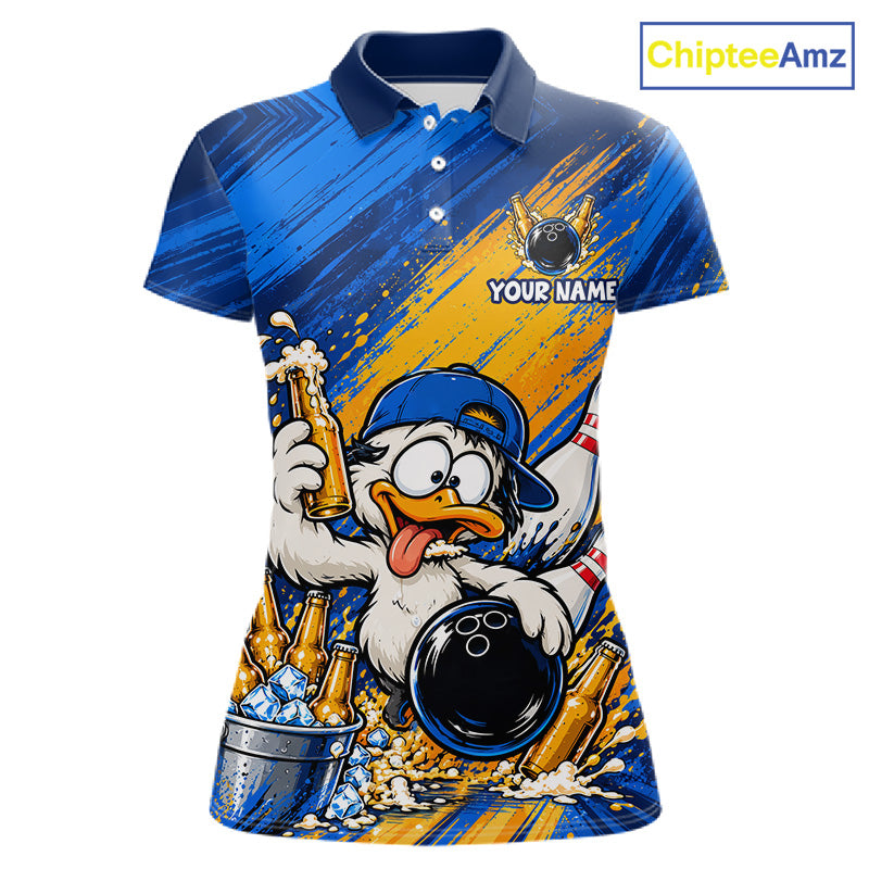 Funny Beer Duck Bowling Team Shirt For Women Custom Bowling League Outfit Polo & 1/4 Zip Shirts NBT1137