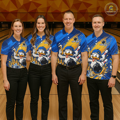 Funny Beer Duck Bowling Team Shirt For Men Custom Bowling League Outfit Polo & 1/4 Zip Shirts NBT1137