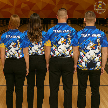 Funny Beer Duck Bowling Team Shirt For Men Custom Bowling League Outfit Polo & 1/4 Zip Shirts NBT1137