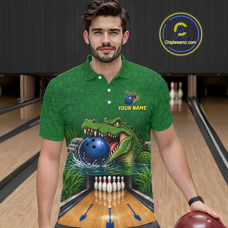 Custom Funny Alligator Bowling Shirts For Men, Bowling Uniform Bowling Team Jerseys NBT1141