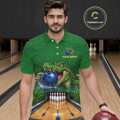 Custom Funny Alligator Bowling Shirts For Men, Bowling Uniform Bowling Team Jerseys NBT1141