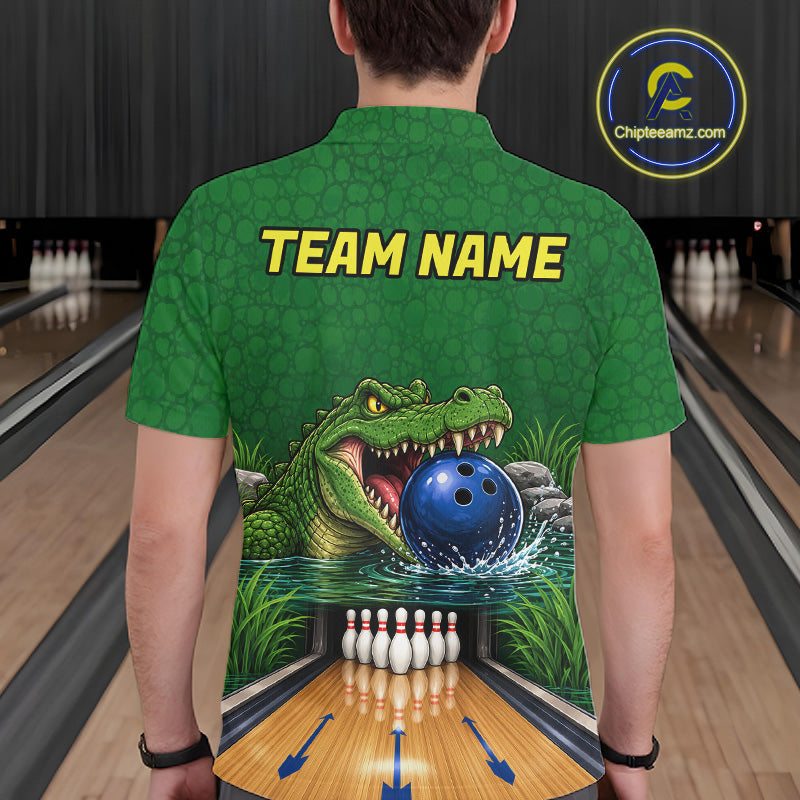 Custom Funny Alligator Bowling Shirts For Men, Bowling Uniform Bowling Team Jerseys NBT1141