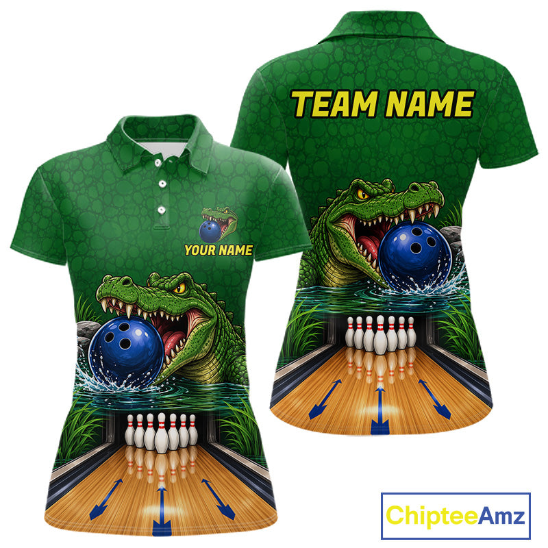 Custom Funny Alligator Bowling Shirts For Women, Bowling Uniform Bowling Team Jerseys NBT1141