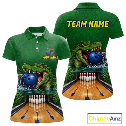 Custom Funny Alligator Bowling Shirts For Women, Bowling Uniform Bowling Team Jerseys NBT1141