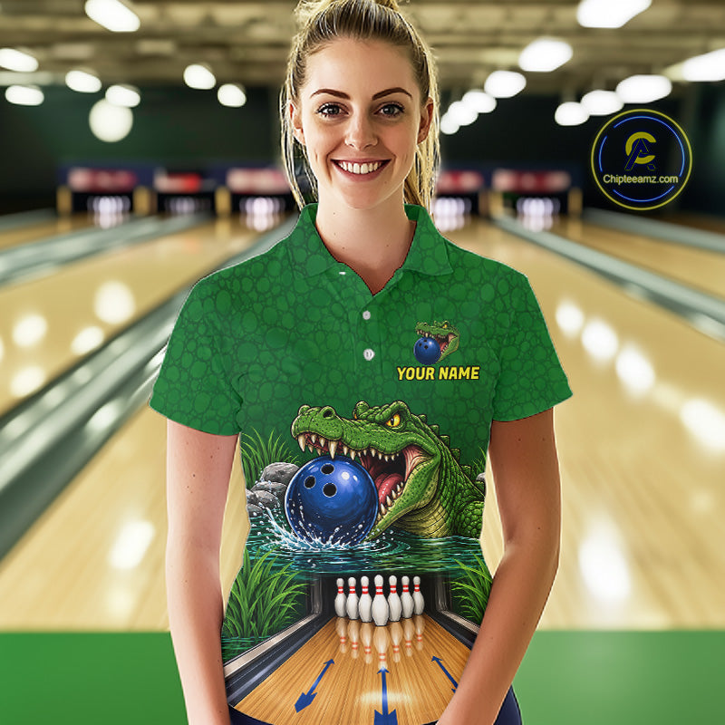 Custom Funny Alligator Bowling Shirts For Women, Bowling Uniform Bowling Team Jerseys NBT1141