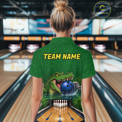 Custom Funny Alligator Bowling Shirts For Women, Bowling Uniform Bowling Team Jerseys NBT1141