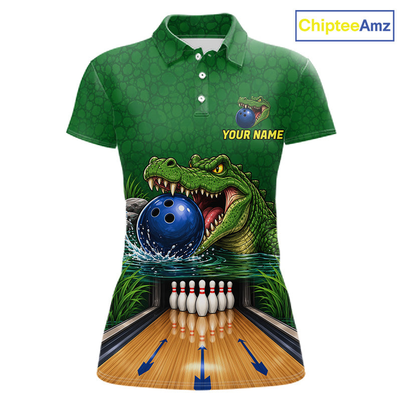 Custom Funny Alligator Bowling Shirts For Women, Bowling Uniform Bowling Team Jerseys NBT1141