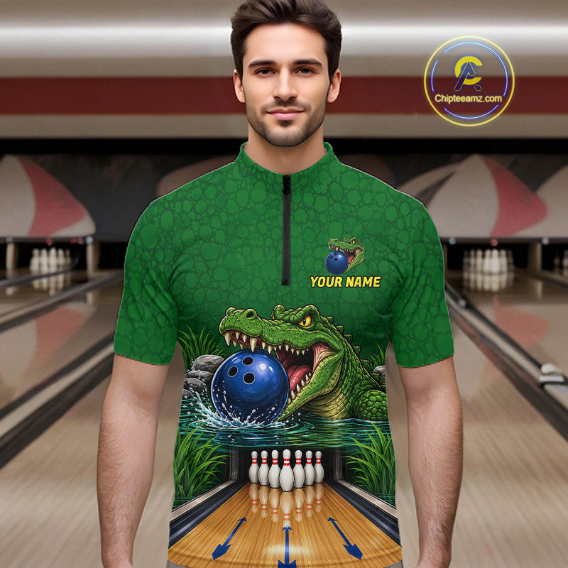 Custom Funny Alligator Bowling Shirts For Men, Bowling Uniform Bowling Team Jerseys NBT1141