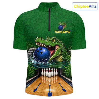 Custom Funny Alligator Bowling Shirts For Men, Bowling Uniform Bowling Team Jerseys NBT1141