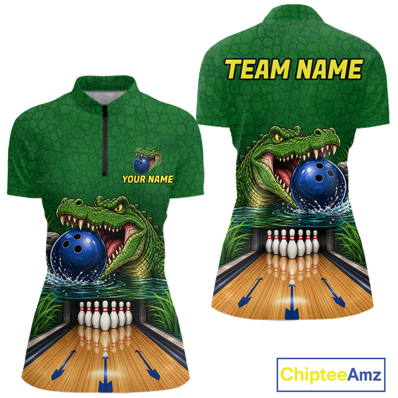Custom Funny Alligator Bowling Shirts For Women, Bowling Uniform Bowling Team Jerseys NBT1141