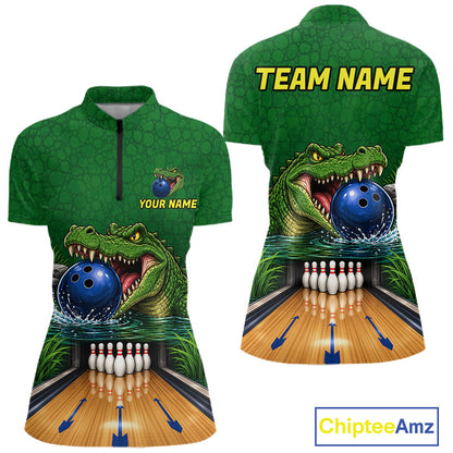 Custom Funny Alligator Bowling Shirts For Women, Bowling Uniform Bowling Team Jerseys NBT1141