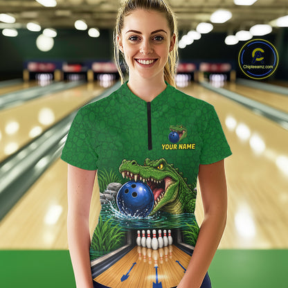 Custom Funny Alligator Bowling Shirts For Women, Bowling Uniform Bowling Team Jerseys NBT1141