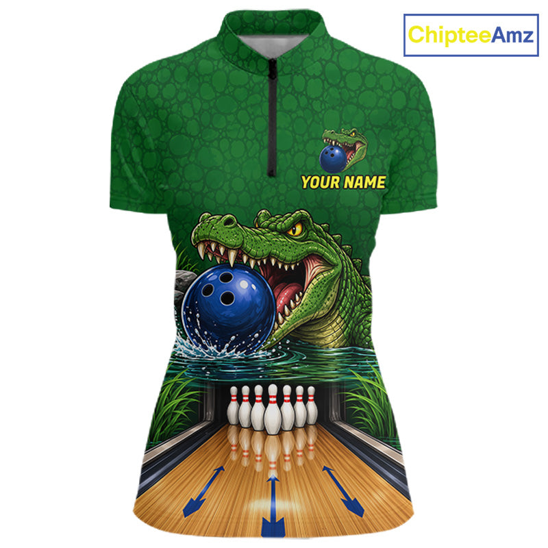 Custom Funny Alligator Bowling Shirts For Women, Bowling Uniform Bowling Team Jerseys NBT1141