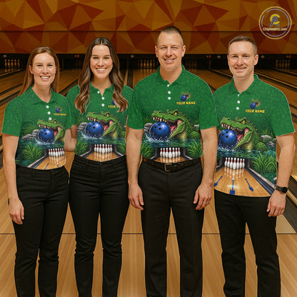 Custom Funny Alligator Bowling Shirts For Men, Bowling Uniform Bowling Team Jerseys NBT1141