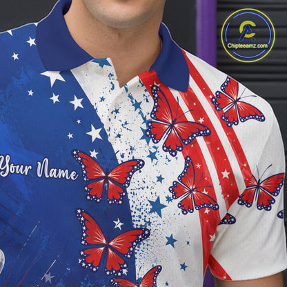 American Flag Butterfly Custom Patriotic Bowling Shirts For Men, Bowling League Shirts NBT973