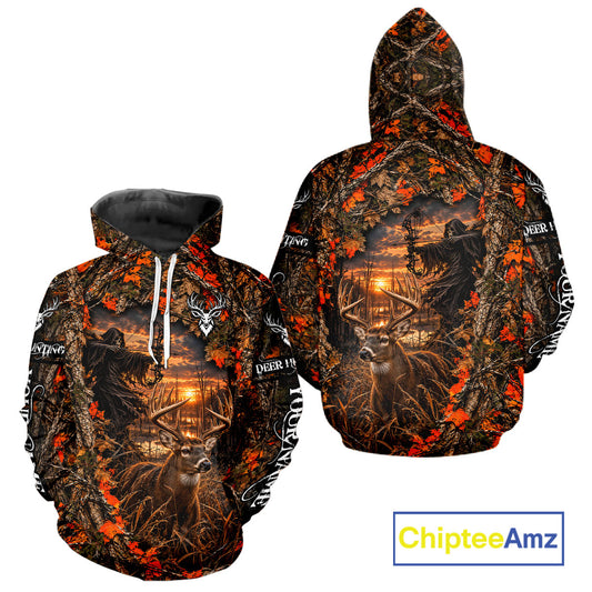 Bow Hunting Deer Blaze Orange Camo Custom Name 3D Printed Shirts, Personalized Hunting Clothes For Men NBT1164