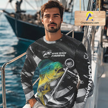 Load image into Gallery viewer, Personalized Mahi Mahi Fishing Long Sleeve Anchor Vector Custom Name Black Camo, Saltwater Fishing Shirts NBT474