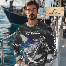 Load image into Gallery viewer, Personalized Marlin Fishing Long Sleeve Anchor Vector Custom Name Black Camo, Saltwater Fishing Shirts NBT473