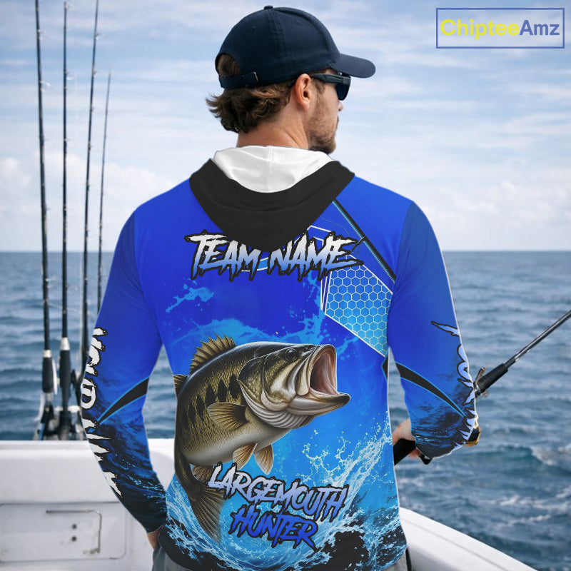 Largemouth Bass Fishing Camo Long Sleeve Hooded Fishing Shirts, Custom Bass Tournament Fishing Jerseys NBT1170