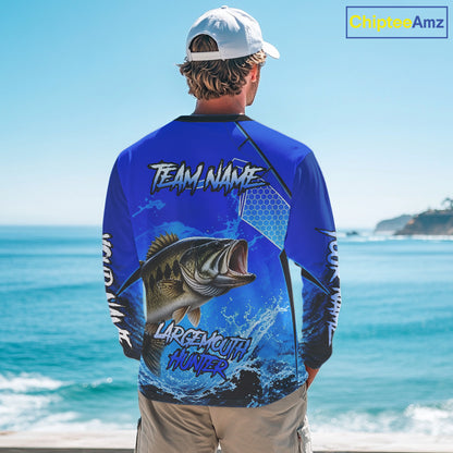 Largemouth Bass Fishing Camo Long Sleeve Fishing Shirts, Custom Bass Tournament Fishing Jerseys NBT1170