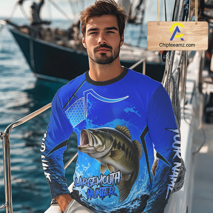 Largemouth Bass Fishing Camo Long Sleeve Fishing Shirts, Custom Bass Tournament Fishing Jerseys NBT1170