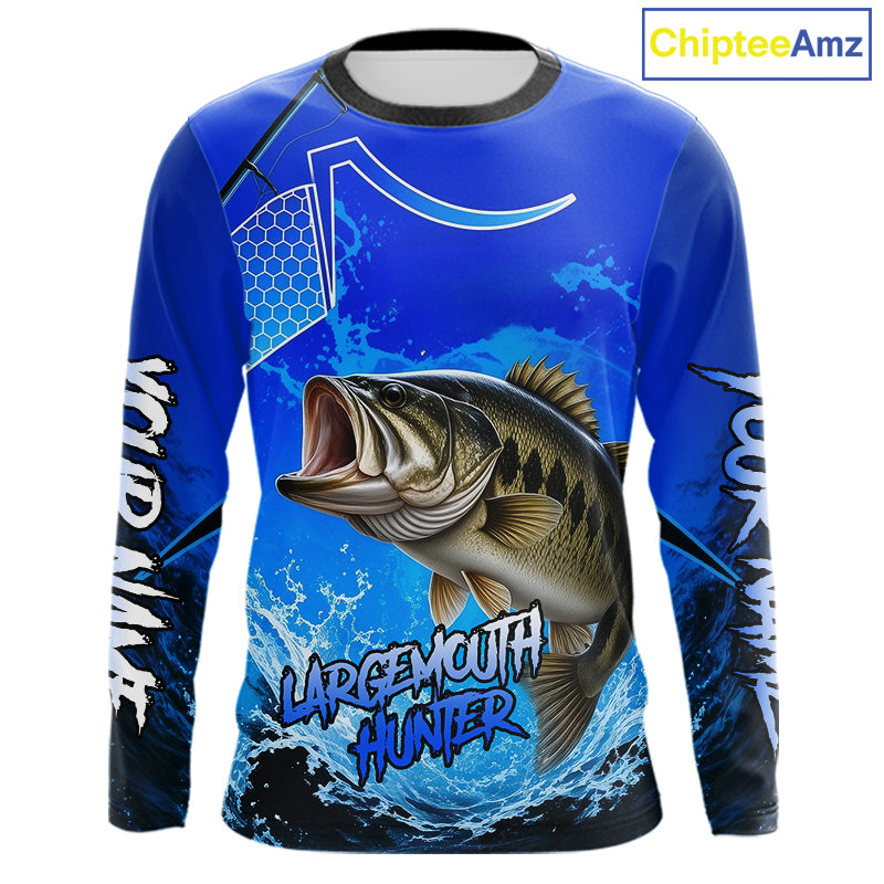 Largemouth Bass Fishing Camo Long Sleeve Fishing Shirts, Custom Bass Tournament Fishing Jerseys NBT1170