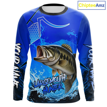 Largemouth Bass Fishing Camo Long Sleeve Fishing Shirts, Custom Bass Tournament Fishing Jerseys NBT1170