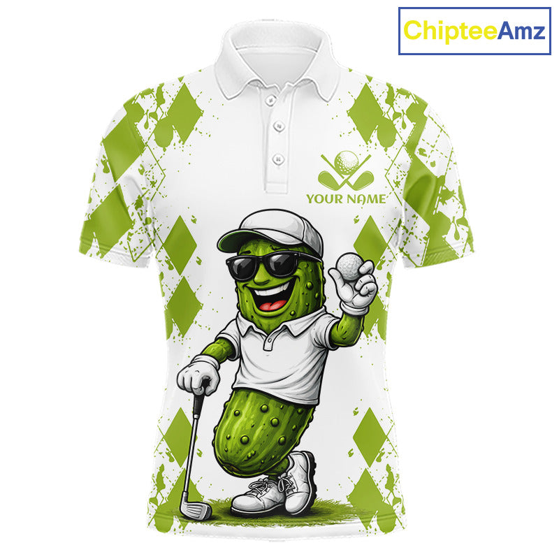 Funny Pickles Mens Golf Polo Shirt, Matching Golf Polo, Argyle Pattern Golf Shirts For Mens NBT611